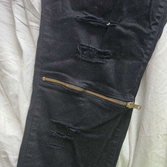 Rustic Dime Ragged Zipper Black Jeans Size 32 - Picture 2 of 7